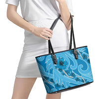 Hawaii Blue Hibiscus Pikake Lei Leather Tote Bag - Polynesian Pride