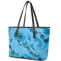 Hawaii Blue Hibiscus Pikake Lei Leather Tote Bag - Polynesian Pride