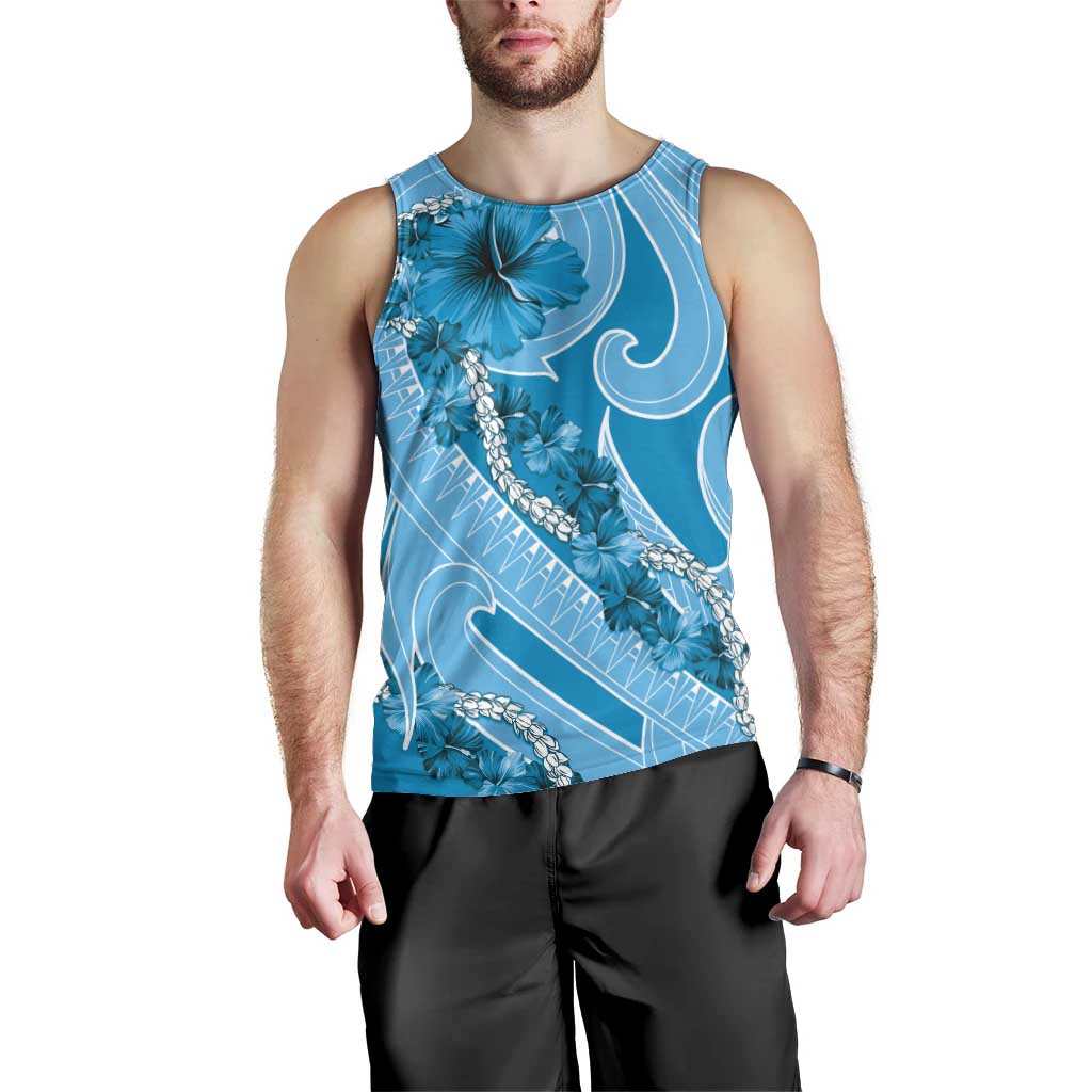 Hawaii Blue Hibiscus Pikake Lei Men Tank Top - Polynesian Pride