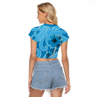 Hawaii Blue Hibiscus Pikake Lei Raglan Cropped T Shirt - Polynesian Pride