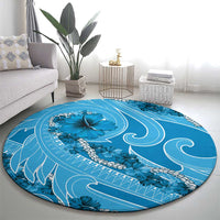 Hawaii Blue Hibiscus Pikake Lei Round Carpet - Polynesian Pride