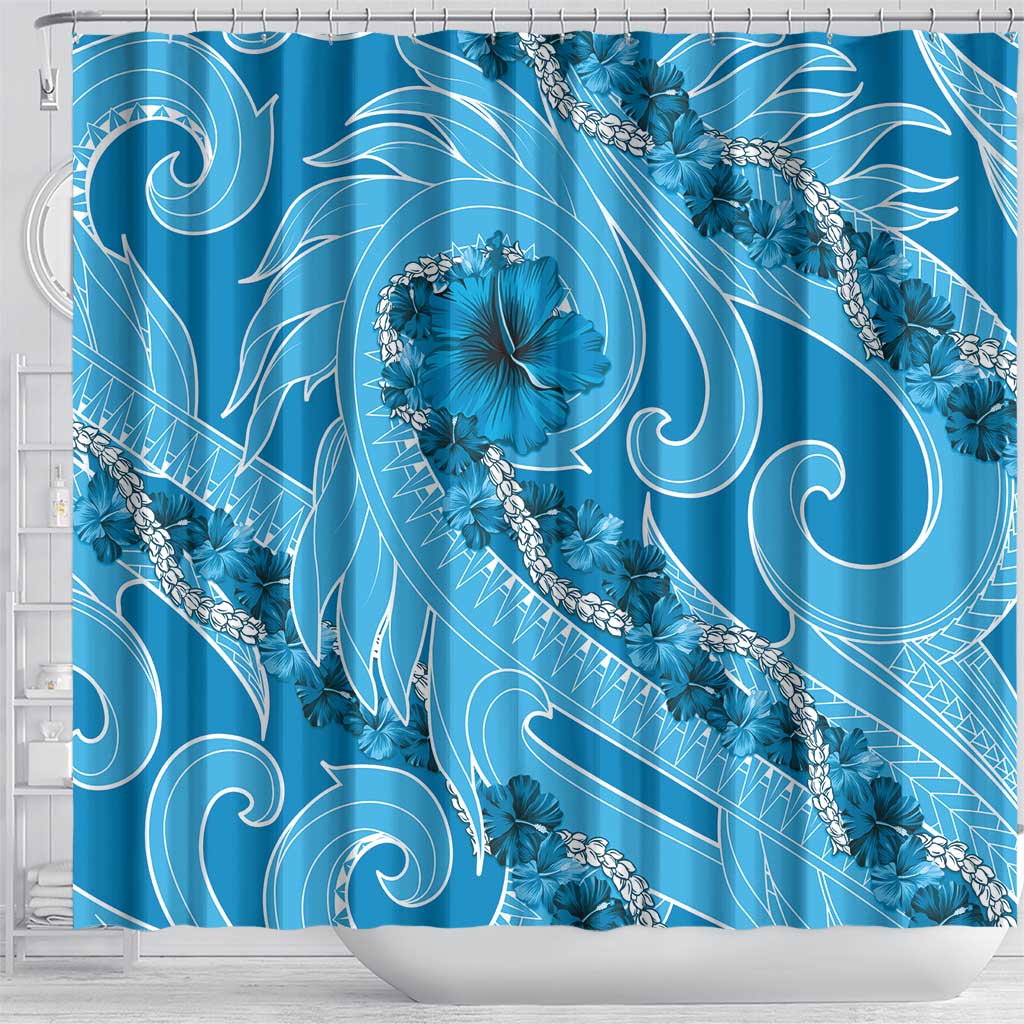 Hawaii Blue Hibiscus Pikake Lei Shower Curtain - Polynesian Pride