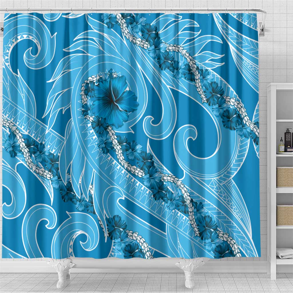 Hawaii Blue Hibiscus Pikake Lei Shower Curtain - Polynesian Pride