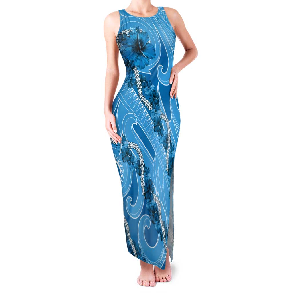 Hawaii Blue Hibiscus Pikake Lei Tank Maxi Dress - Polynesian Pride