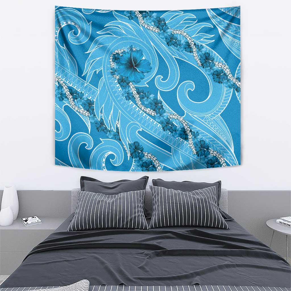 Hawaii Blue Hibiscus Pikake Lei Tapestry - Polynesian Pride