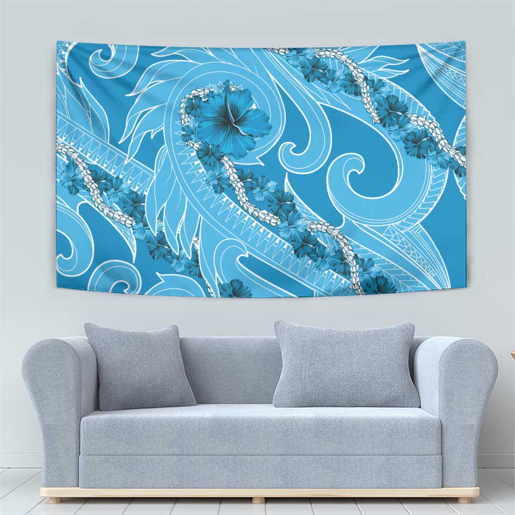 Hawaii Blue Hibiscus Pikake Lei Tapestry - Polynesian Pride