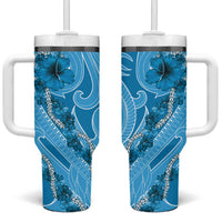 Hawaii Blue Hibiscus Pikake Lei Tumbler With Handle - Polynesian Pride