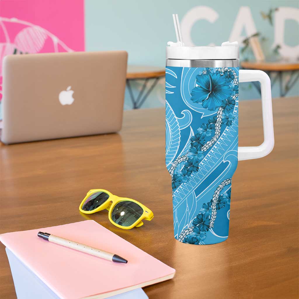 Hawaii Blue Hibiscus Pikake Lei Tumbler With Handle - Polynesian Pride