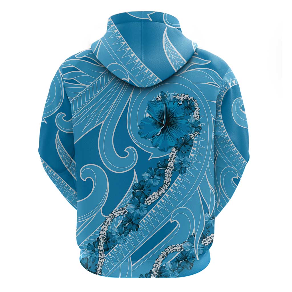 Hawaii Blue Hibiscus Pikake Lei Zip Hoodie - Polynesian Pride
