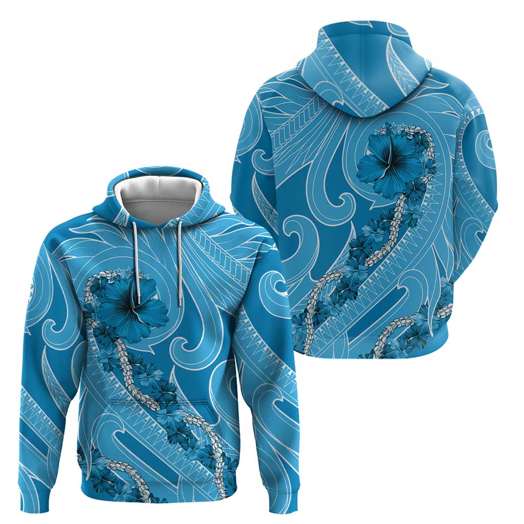 Hawaii Blue Hibiscus Pikake Lei Zip Hoodie - Polynesian Pride