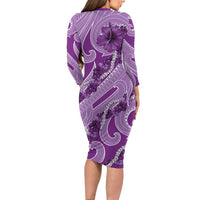 Hawaii Violet Hibiscus Pikake Lei Family Matching Long Sleeve Bodycon Dress and Hawaiian Shirt LT05 - Polynesian Pride