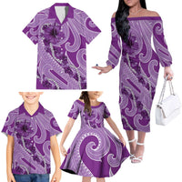 Hawaii Violet Hibiscus Pikake Lei Family Matching Off The Shoulder Long Sleeve Dress and Hawaiian Shirt LT05 - Polynesian Pride