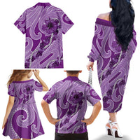Hawaii Violet Hibiscus Pikake Lei Family Matching Off The Shoulder Long Sleeve Dress and Hawaiian Shirt LT05 - Polynesian Pride