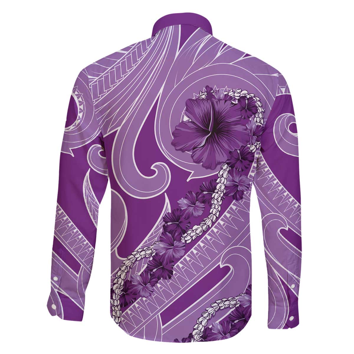Hawaii Violet Hibiscus Pikake Lei Family Matching Off The Shoulder Long Sleeve Dress and Hawaiian Shirt LT05 - Polynesian Pride