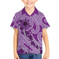 Hawaii Violet Hibiscus Pikake Lei Family Matching Off Shoulder Maxi Dress and Hawaiian Shirt - Polynesian Pride