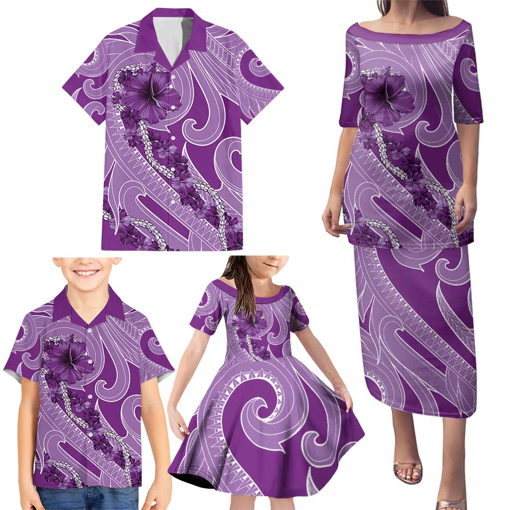 Hawaii Violet Hibiscus Pikake Lei Family Matching Puletasi and Hawaiian Shirt - Polynesian Pride