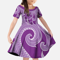 Hawaii Violet Hibiscus Pikake Lei Family Matching Short Sleeve Bodycon Dress and Hawaiian Shirt LT05 Daughter's Dress Violet - Polynesian Pride