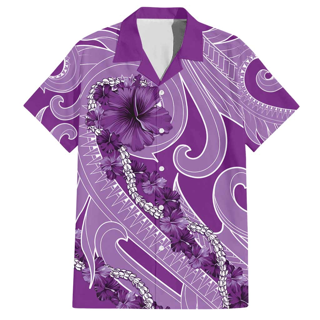 Hawaii Violet Hibiscus Pikake Lei Family Matching Short Sleeve Bodycon Dress and Hawaiian Shirt LT05 Dad's Shirt - Short Sleeve Violet - Polynesian Pride