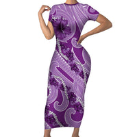 Hawaii Violet Hibiscus Pikake Lei Family Matching Short Sleeve Bodycon Dress and Hawaiian Shirt LT05 Mom's Dress Violet - Polynesian Pride