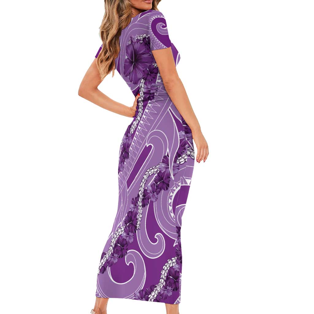 Hawaii Violet Hibiscus Pikake Lei Family Matching Short Sleeve Bodycon Dress and Hawaiian Shirt LT05 - Polynesian Pride