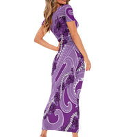 Hawaii Violet Hibiscus Pikake Lei Family Matching Short Sleeve Bodycon Dress and Hawaiian Shirt LT05 - Polynesian Pride