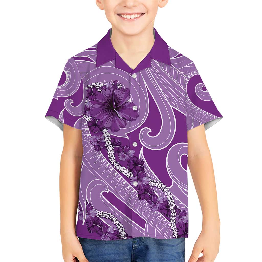 Hawaii Violet Hibiscus Pikake Lei Kid Hawaiian Shirt - Polynesian Pride