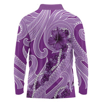 Hawaii Violet Hibiscus Pikake Lei Long Sleeve Polo Shirt - Polynesian Pride