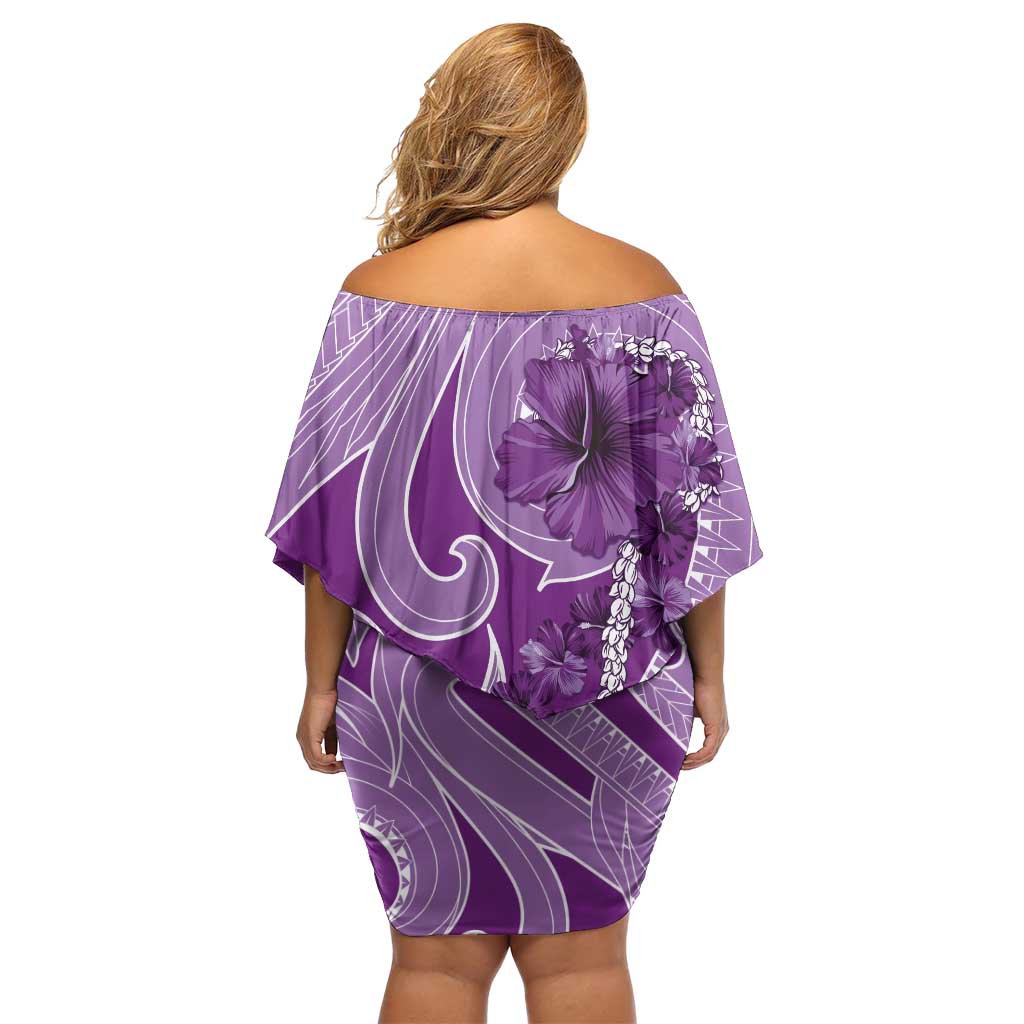 Hawaii Violet Hibiscus Pikake Lei Off Shoulder Short Dress - Polynesian Pride