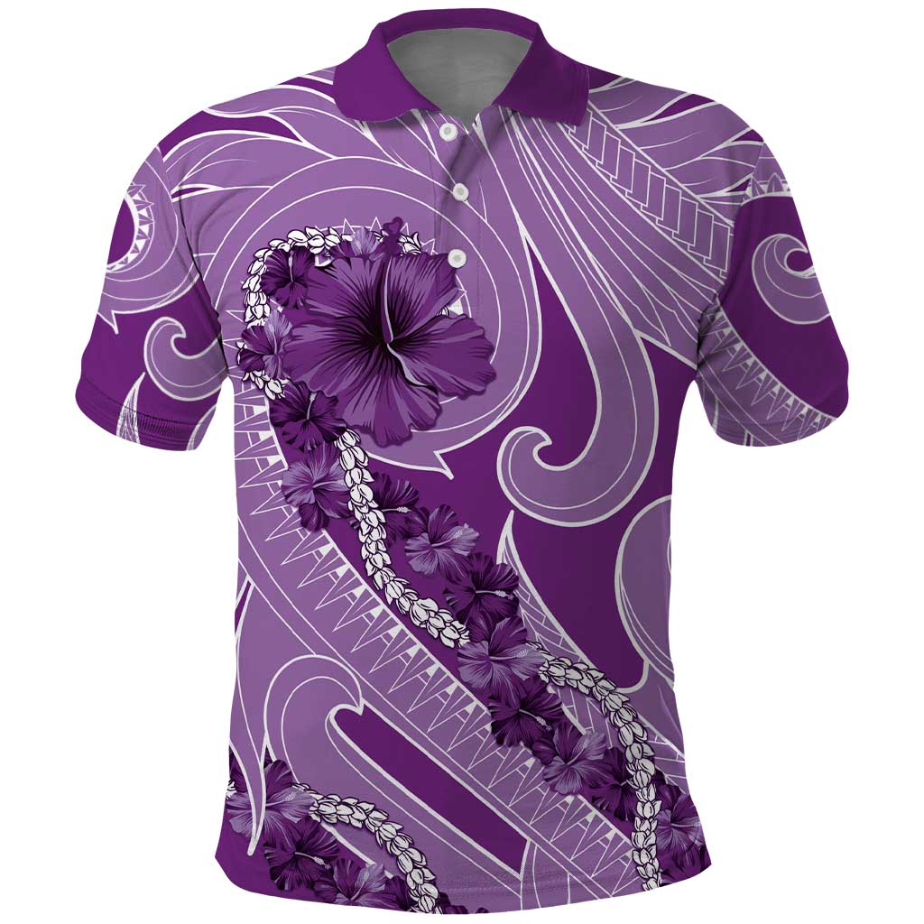 Hawaii Violet Hibiscus Pikake Lei Polo Shirt - Polynesian Pride
