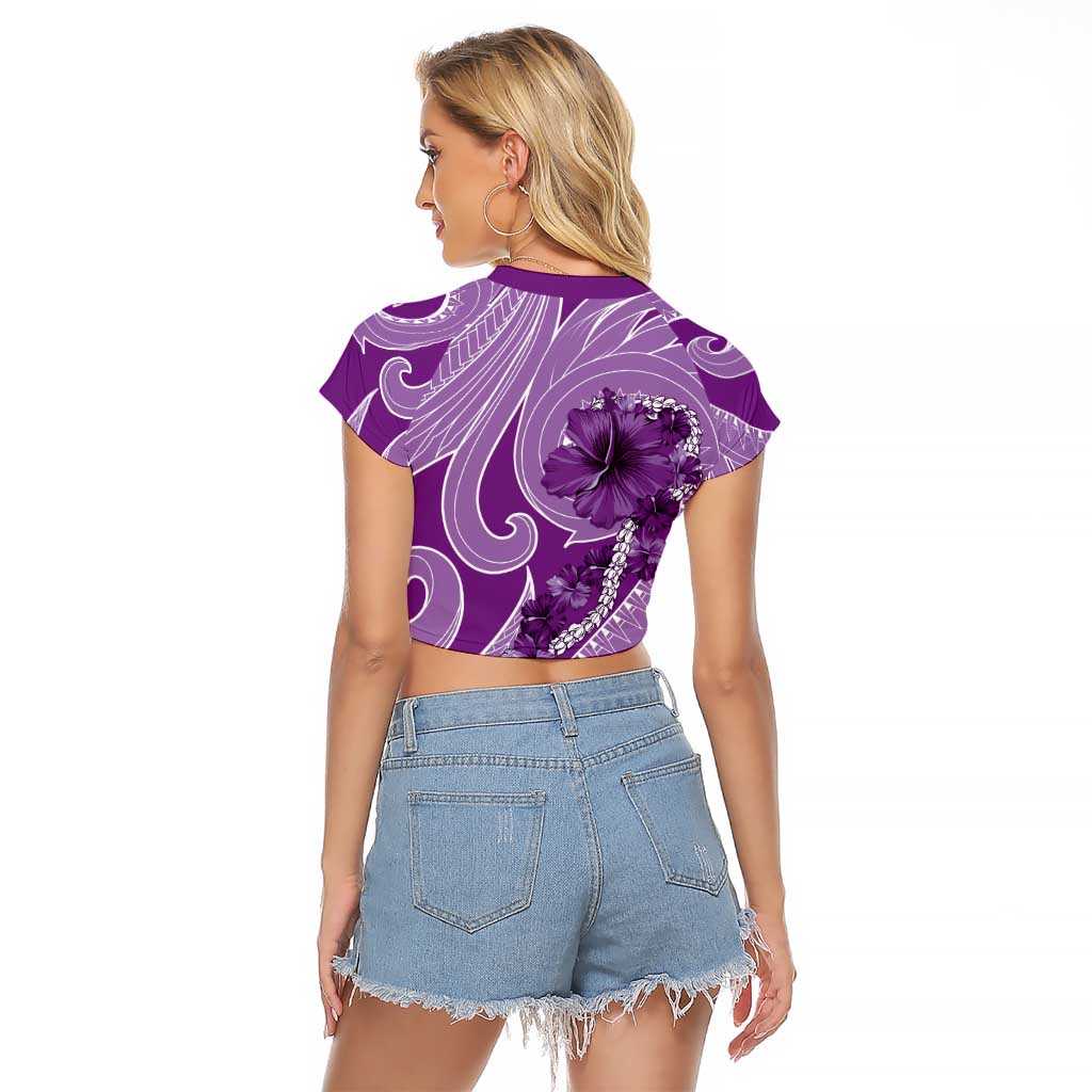 Hawaii Violet Hibiscus Pikake Lei Raglan Cropped T Shirt - Polynesian Pride