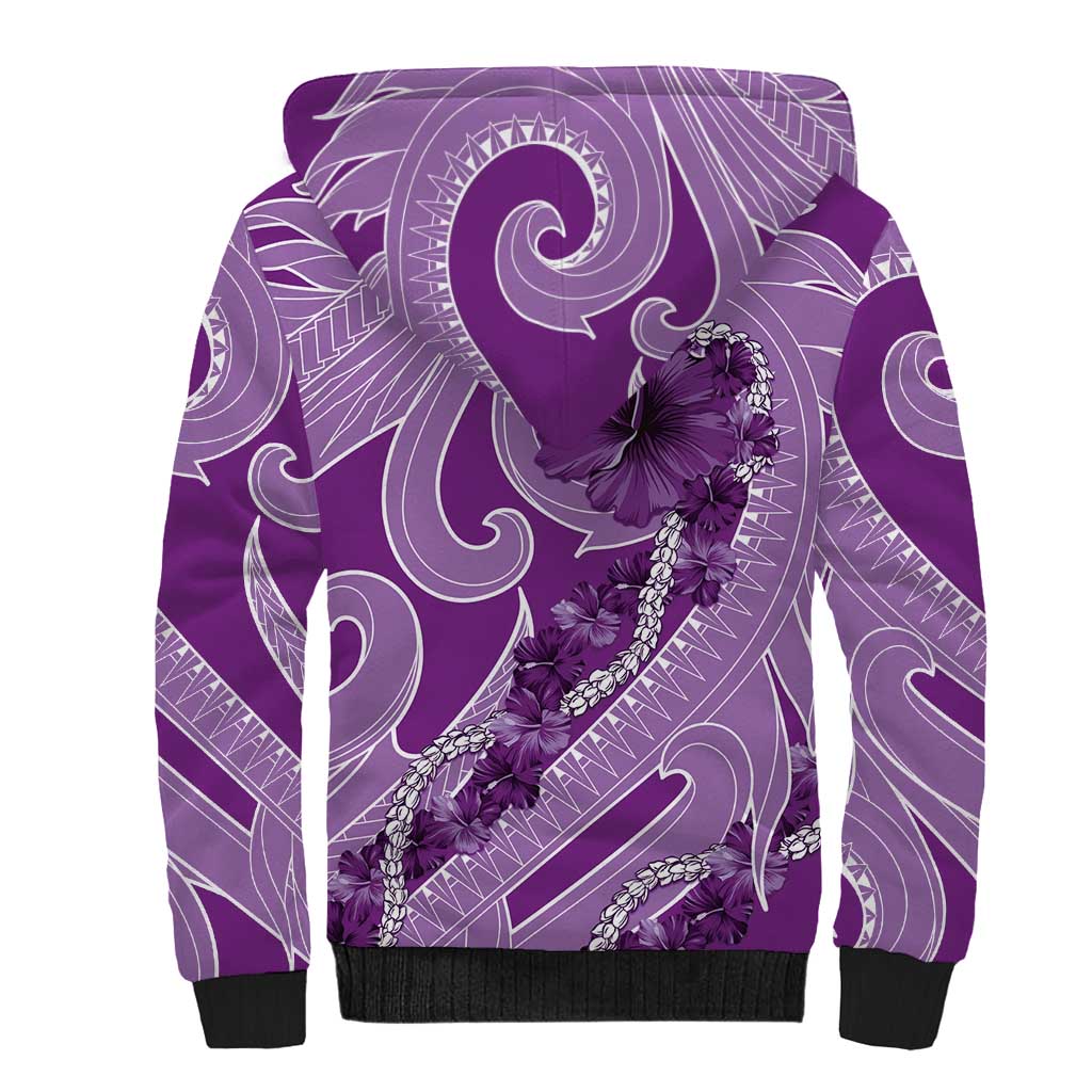 Hawaii Violet Hibiscus Pikake Lei Sherpa Hoodie - Polynesian Pride
