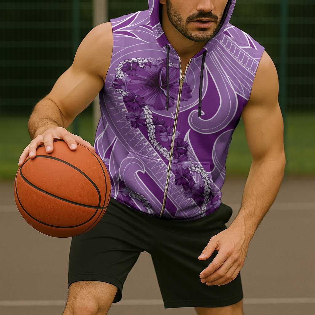 Hawaii Violet Hibiscus Pikake Lei Sleeveless Zip Hoodie - Polynesian Pride