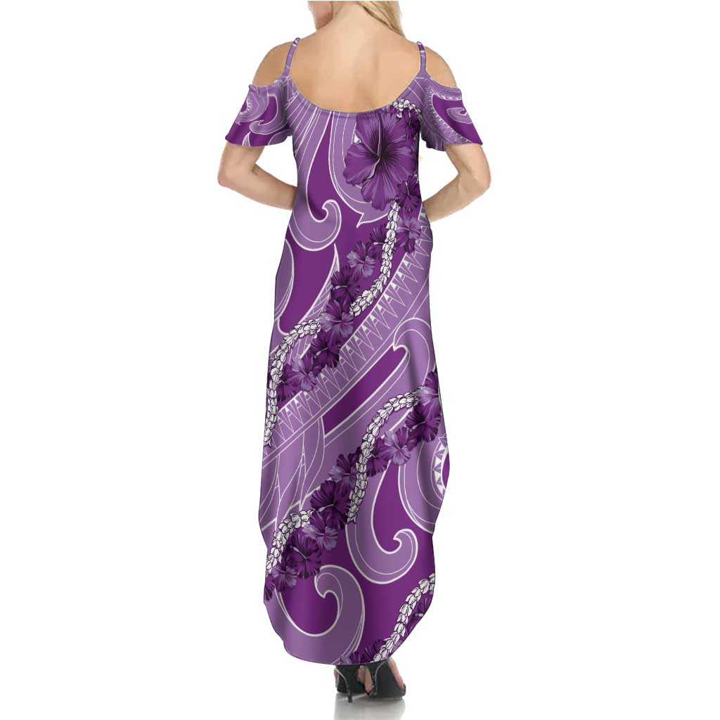 Hawaii Violet Hibiscus Pikake Lei Summer Maxi Dress - Polynesian Pride