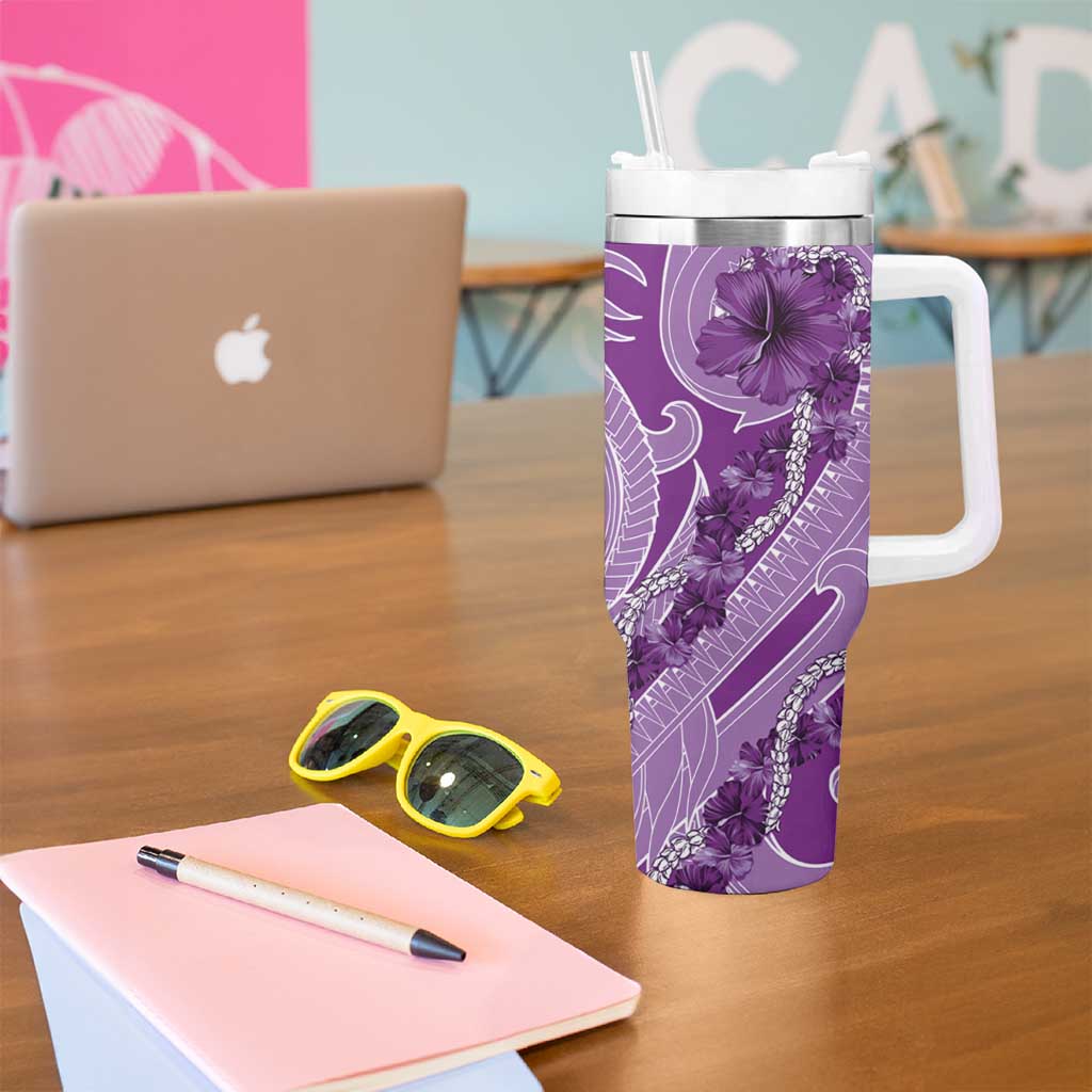 Hawaii Violet Hibiscus Pikake Lei Tumbler With Handle - Polynesian Pride