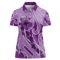 Hawaii Violet Hibiscus Pikake Lei Women Polo Shirt - Polynesian Pride