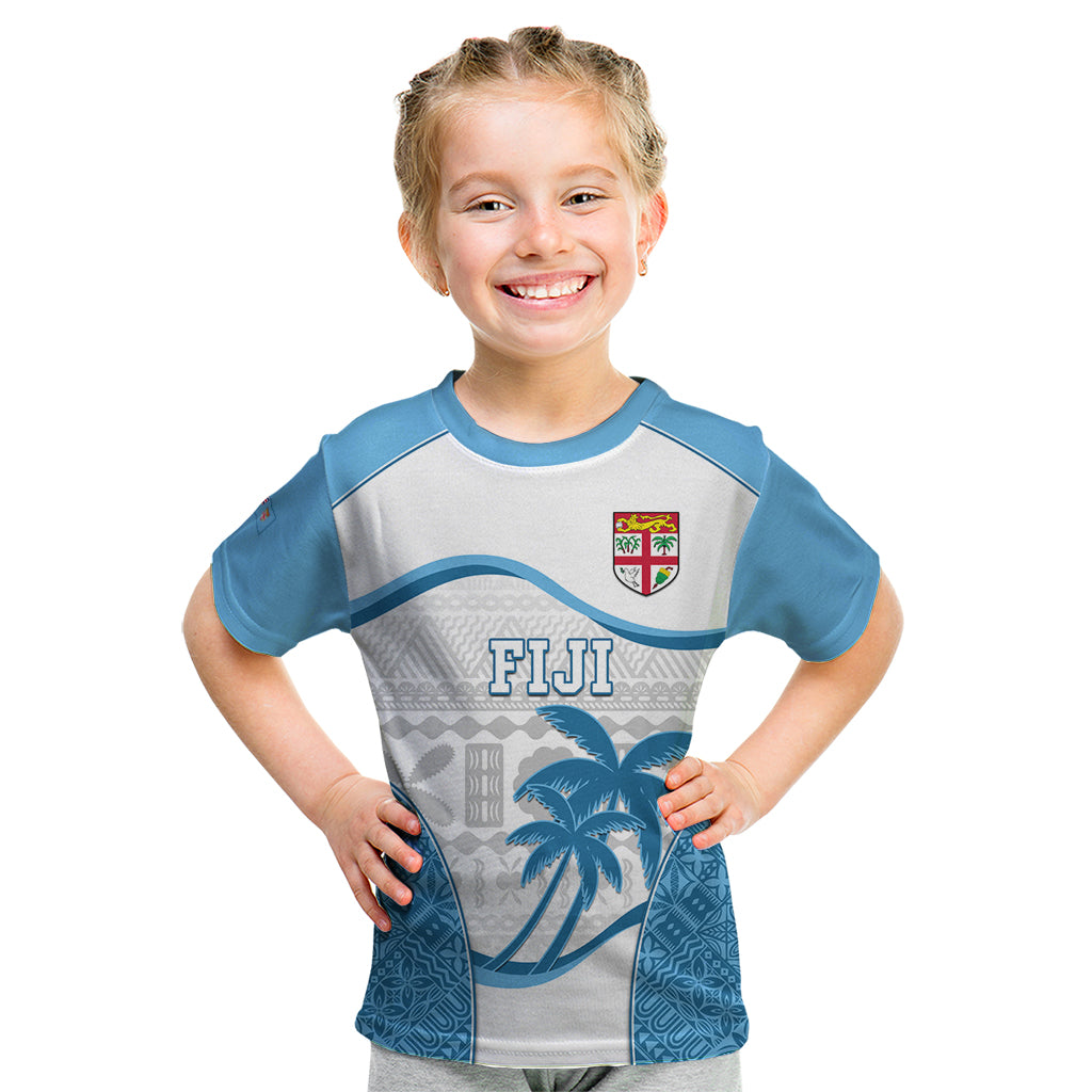 Fiji Rugby Kid T Shirt World Cup 2023 Fijian Tapa Pattern Blue Version LT05 Blue - Polynesian Pride