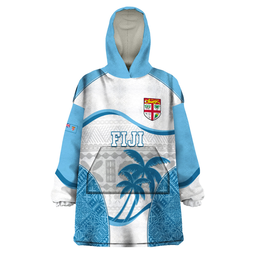 Fiji Rugby Wearable Blanket Hoodie World Cup 2023 Fijian Tapa Pattern Blue Version LT05 One Size Blue - Polynesian Pride