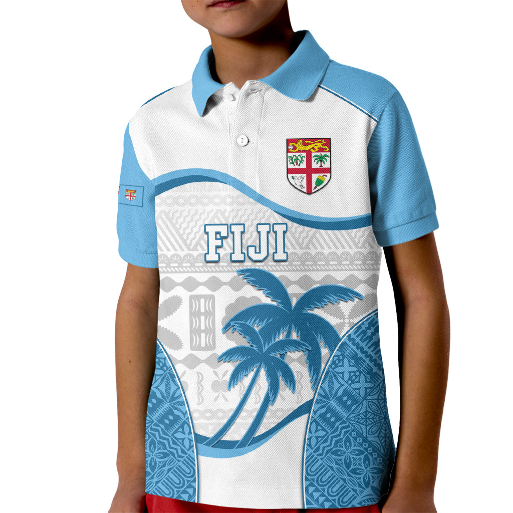 Custom Fiji Rugby Kid Polo Shirt World Cup 2023 Fijian Tapa Pattern Blue Version LT05 Kid Blue - Polynesian Pride