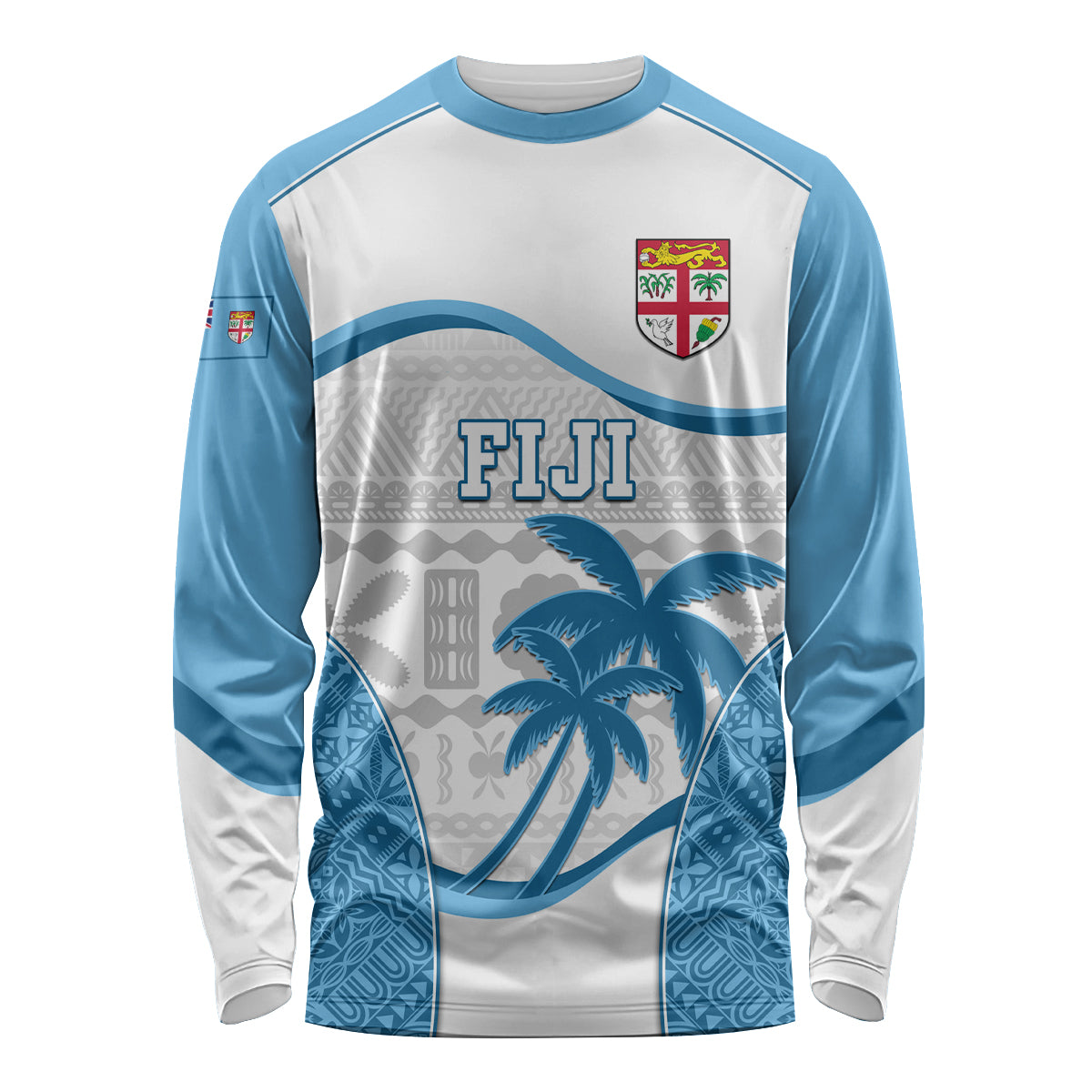 Custom Fiji Rugby Long Sleeve Shirt World Cup 2023 Fijian Tapa Pattern Blue Version LT05 Unisex Blue - Polynesian Pride