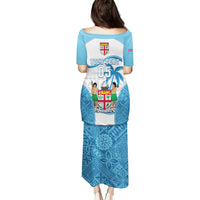 Custom Fiji Rugby Puletasi World Cup 2023 Fijian Tapa Pattern Blue Version LT05 - Polynesian Pride
