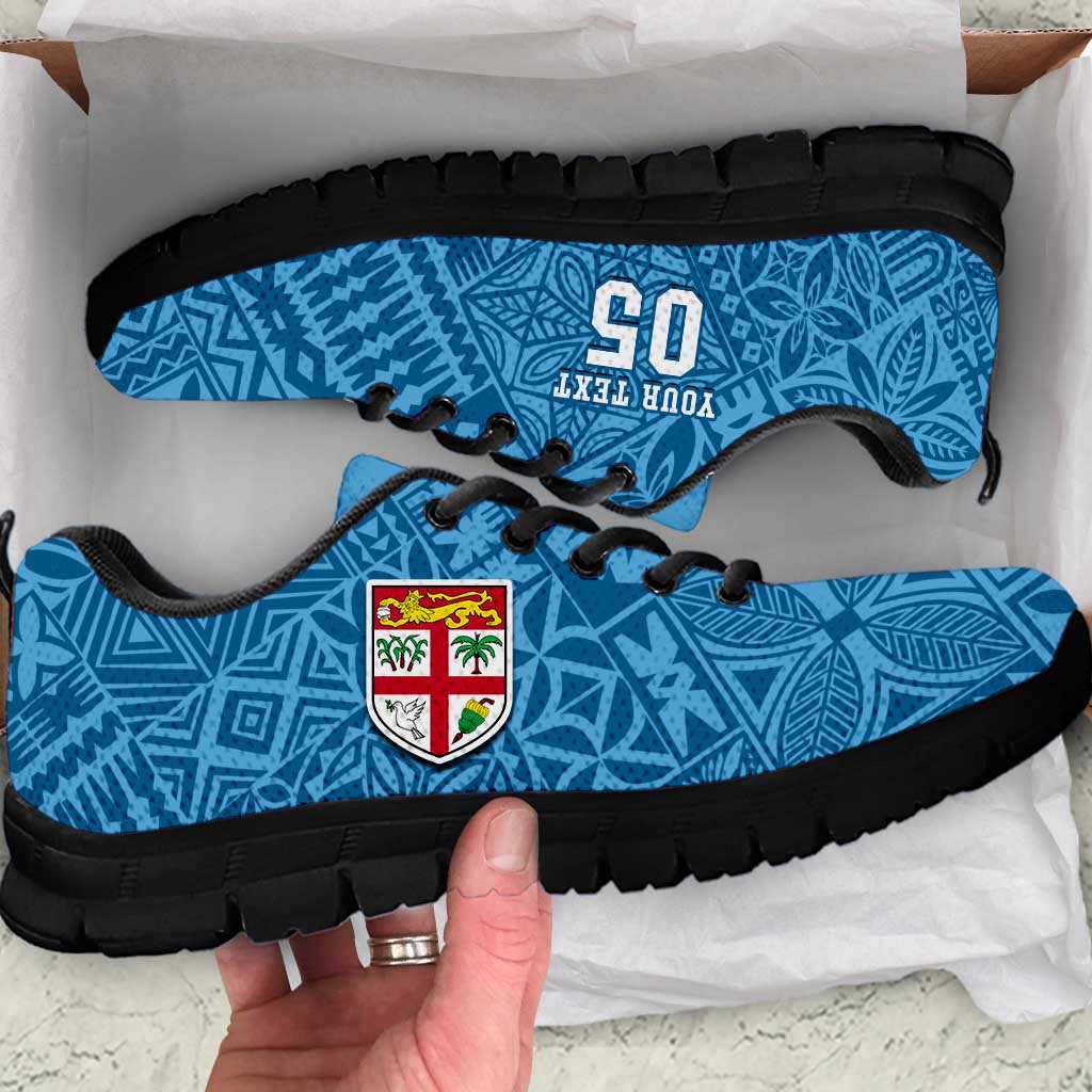 Custom Fiji Rugby Sneakers Fijian Tapa Pattern Blue Version LT05