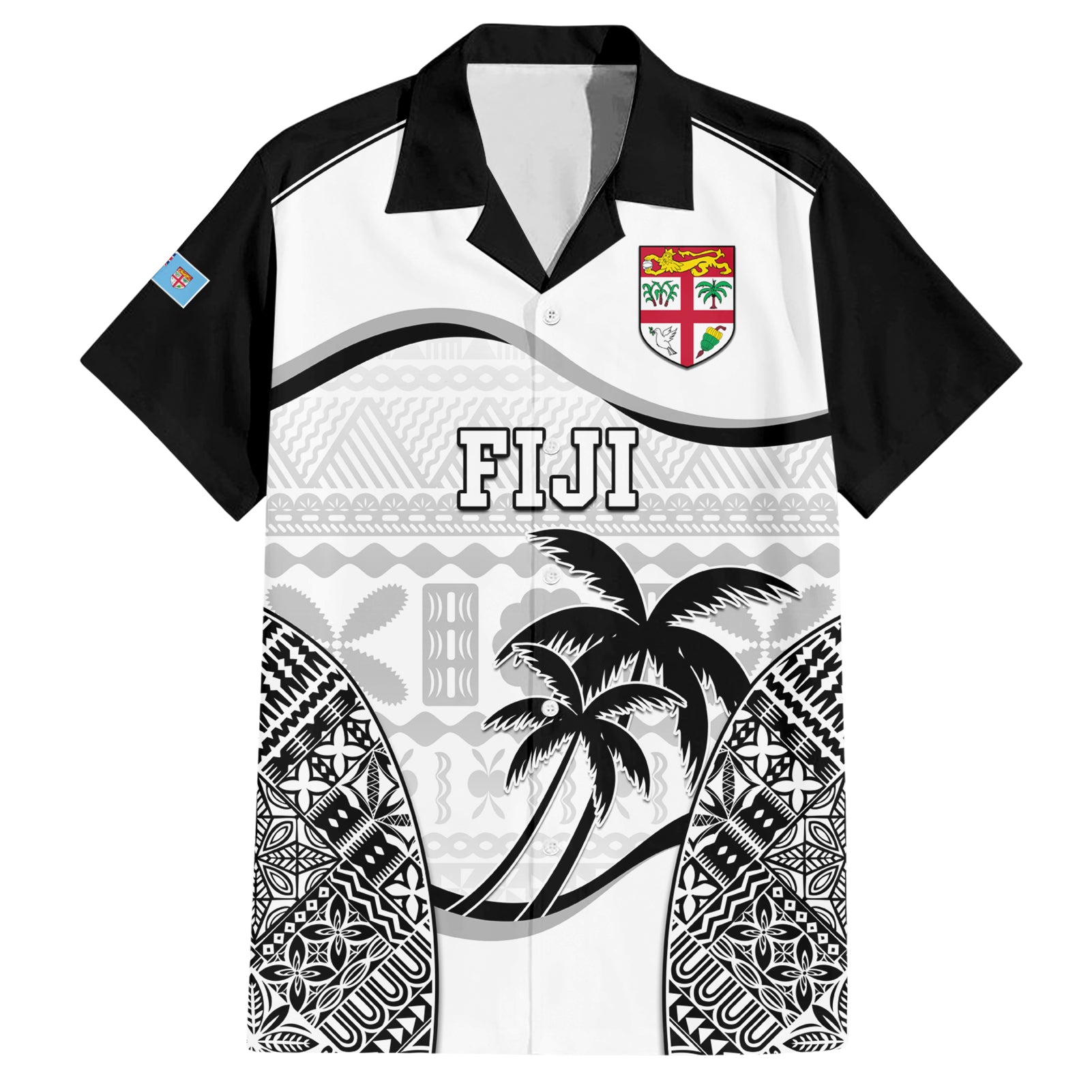 Fiji Rugby Hawaiian Shirt World Cup 2023 Fijian Tapa Pattern Black Version LT05 Black - Polynesian Pride