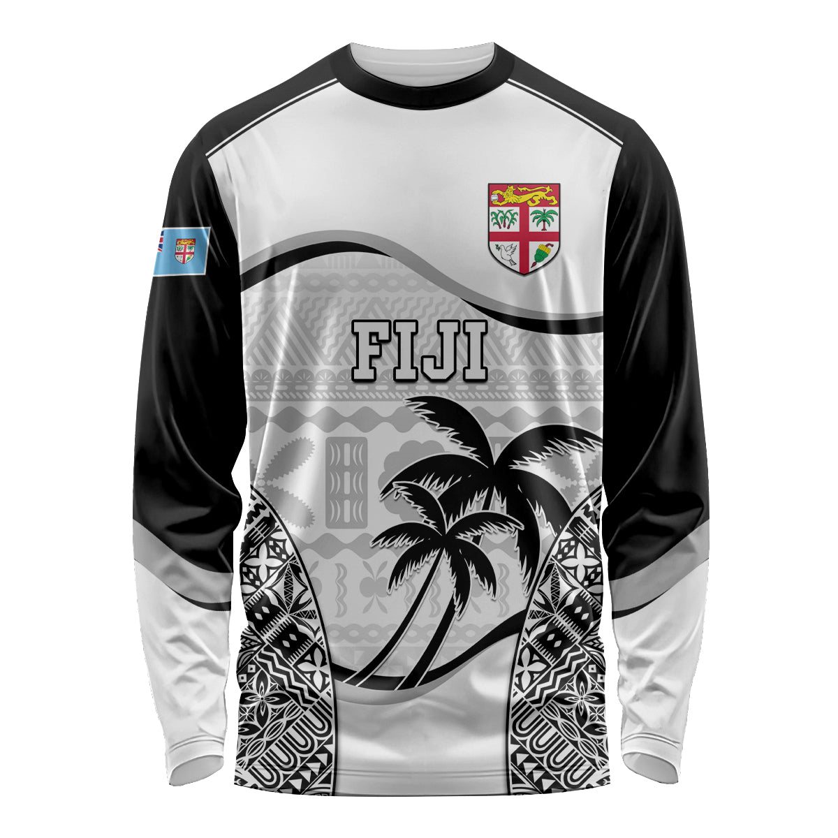 Fiji Rugby Long Sleeve Shirt World Cup 2023 Fijian Tapa Pattern Black Version LT05 Unisex Black - Polynesian Pride