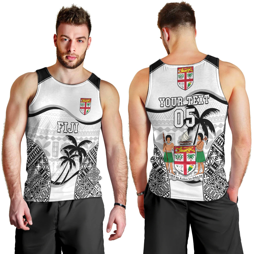 Custom Fiji Rugby Men Tank Top World Cup 2023 Fijian Tapa Pattern Black Version LT05 - Polynesian Pride