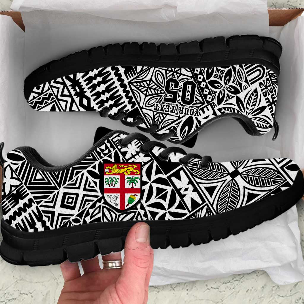 Custom Fiji Rugby Sneakers Fijian Tapa Pattern Black Version LT05