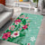 Hawaii Tropical Flowers Area Rug Polynesian Tattoo Mint Green