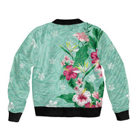 Hawaii Tropical Flowers Bomber Jacket Polynesian Tattoo Mint Green LT05 - Polynesian Pride