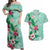 Hawaii Tropical Flowers Couples Matching Off Shoulder Maxi Dress and Hawaiian Shirt Polynesian Tattoo Mint Green