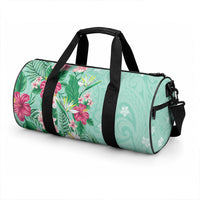 Hawaii Tropical Flowers Duffle Bag Polynesian Tattoo Mint Green