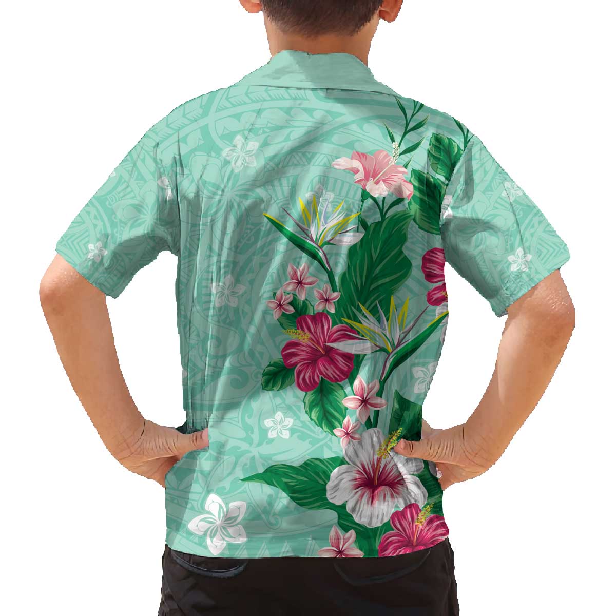 Hawaii Tropical Flowers Family Matching Puletasi and Hawaiian Shirt Polynesian Tattoo Mint Green LT05 - Polynesian Pride